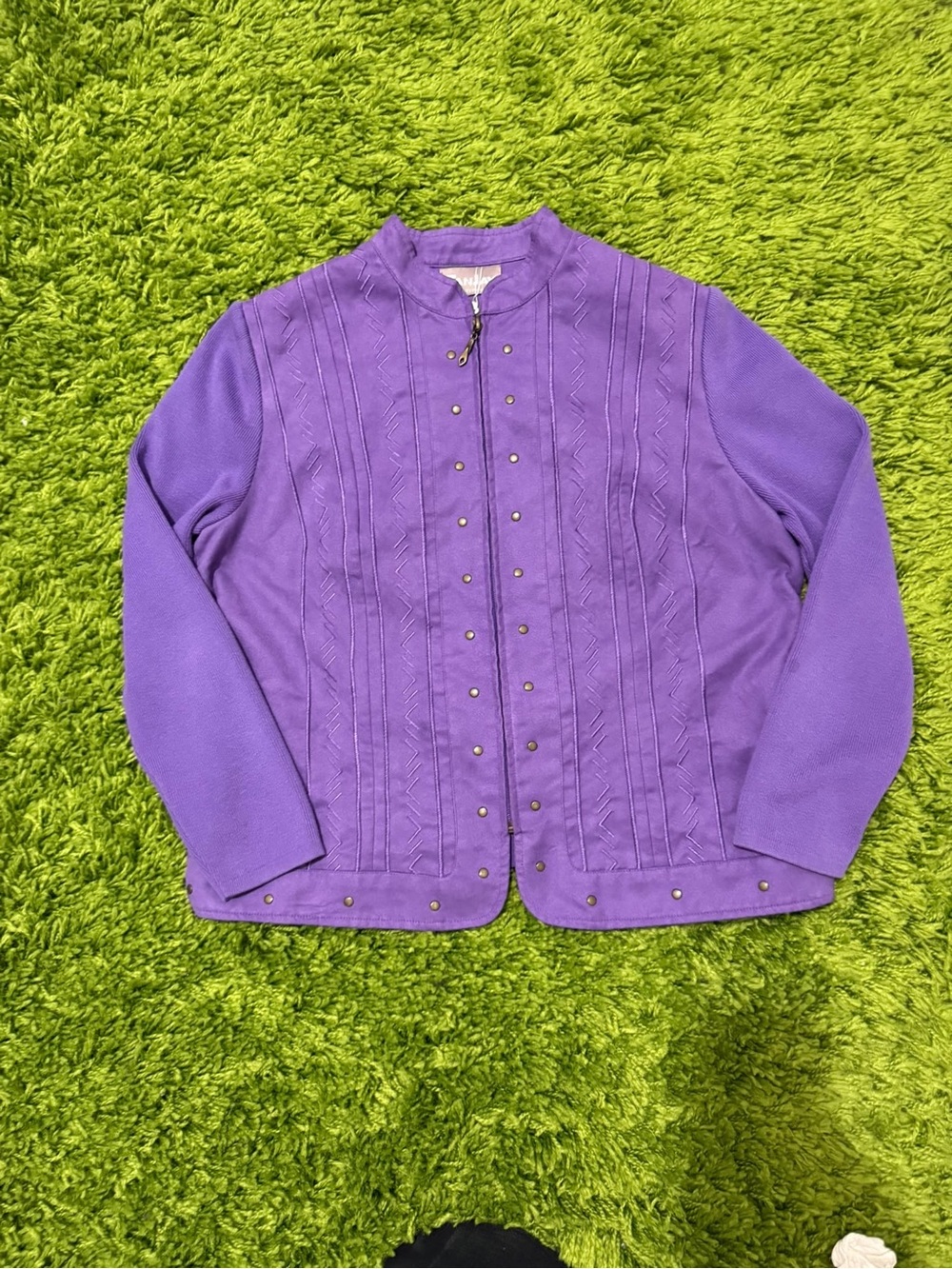 TanJay Purple Embroidered Snap-Front Bomber Jacket
